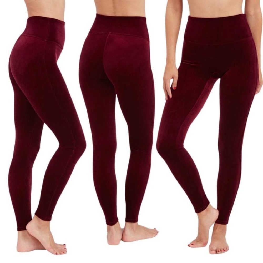 SPANX Velvet Burgundy High Waisted Leggings Size S